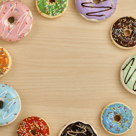 Doughnut on wooden tableの写真素材