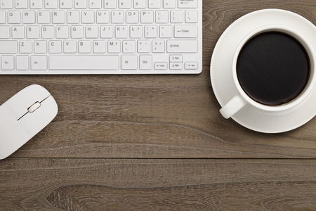 Modern working business desk. Top view with copy spaceの写真素材