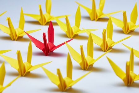 Group of origami Crane background, shallow depth of fieldの写真素材