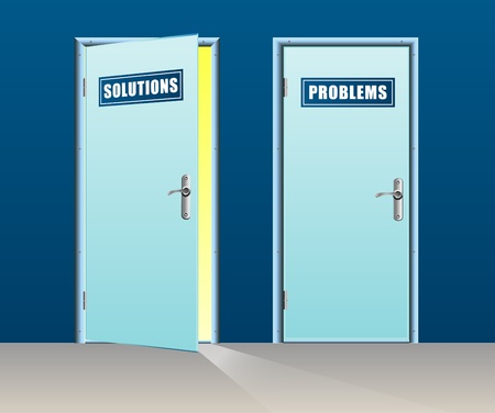 Solutions door open and problems closeのイラスト素材