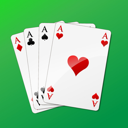 Vector illustration of square of aces on green background