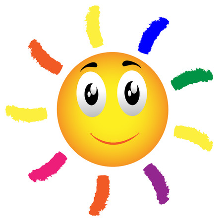 Vector illustration of sun with face on white backgroundのイラスト素材