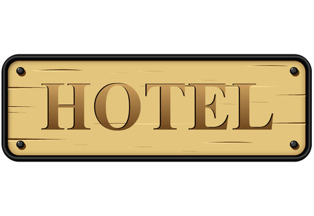 Vector illustration of hotel rustic wood sign on white backgroundのイラスト素材