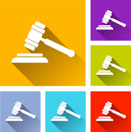 illustration of flat design set icons for justice hammerのイラスト素材
