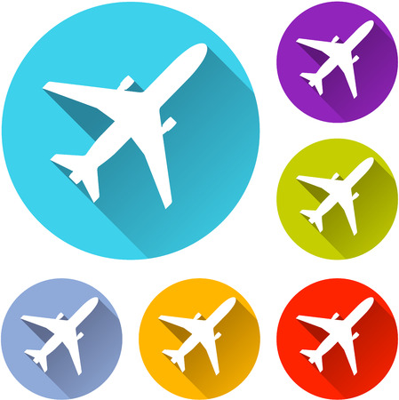 vector illustration of six colorful airplane iconsのイラスト素材