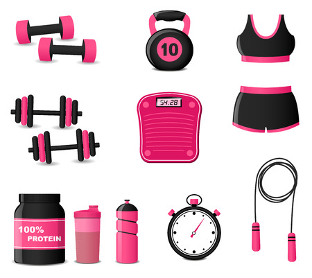 Illustration of fitness icons on white backgroundのイラスト素材