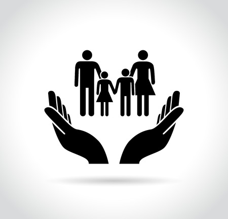 Illustration of family in hands icon on white backgroundのイラスト素材