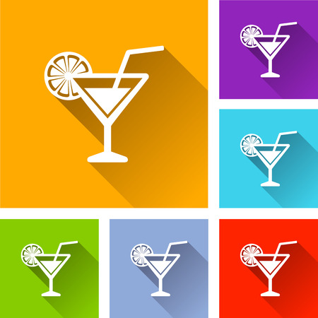 Illustration of cocktail icons with long shadowのイラスト素材