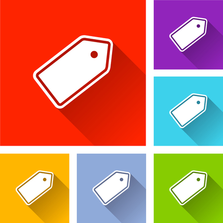 Illustration of label icons with long shadow in multi-color square.のイラスト素材