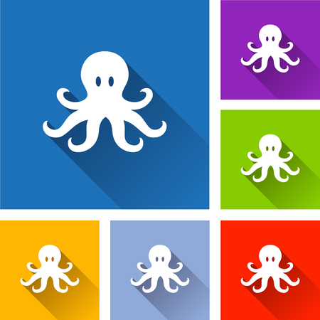 Illustration of octopus icons with long shadowのイラスト素材