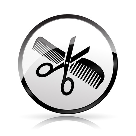 Illustration of scissors and comb icon on white backgroundのイラスト素材