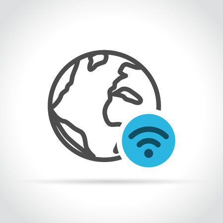 Illustration of globe with wifi icon on white backgroundのイラスト素材