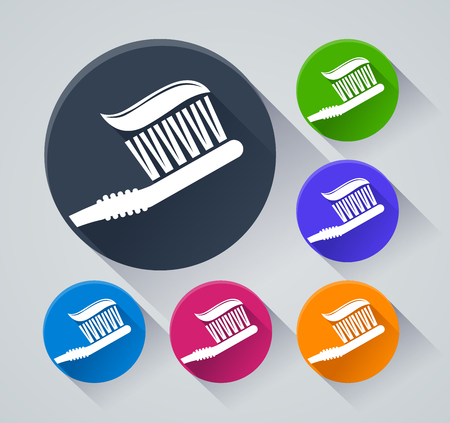 Illustration of toothbrush circle icons with shadowのイラスト素材