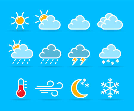 Vector illustration of weather icons on blue backgroundのイラスト素材