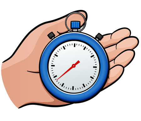 Vector illustration of stopwatch in hand cartoon