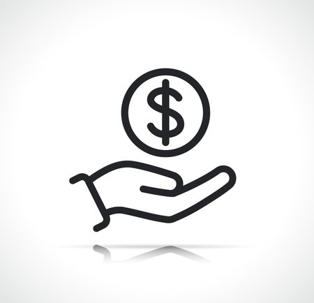 money coin on hand thin line iconのイラスト素材