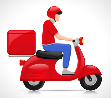 Illustration of delivery man on motorcycle iconのイラスト素材