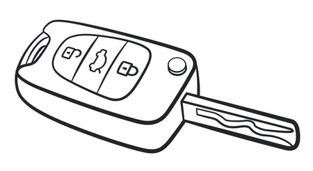 Illustration of car key black outline drawingのイラスト素材