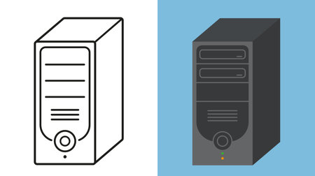 Computer tower or case flat and lineのイラスト素材