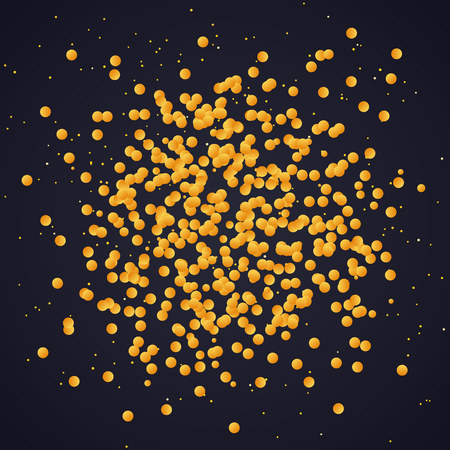 Golden confetti spray on dark background, template for banner, card, headers and presentation. Vector illustration.のイラスト素材