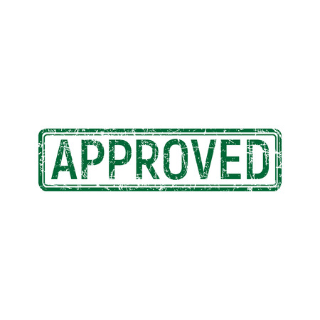 Green vintage approved stamp with grunge effect rotated on isolated background. Vector detailed illustration.のイラスト素材