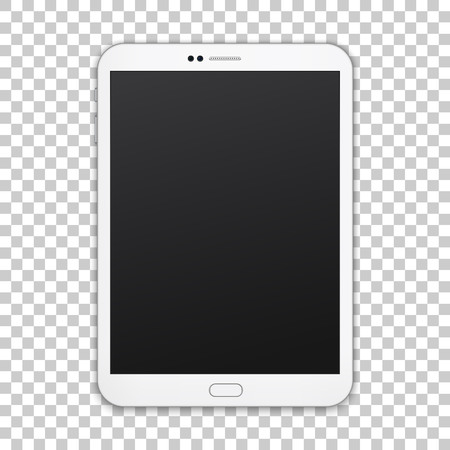 White tablet with empty screen isolated on transparent background, vector digital template.のイラスト素材