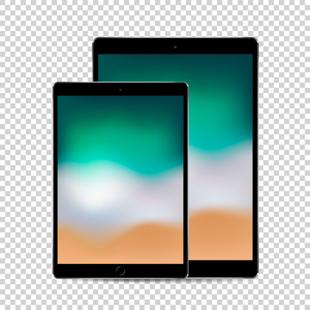 Beautiful concept of 2 sized black tablets with colored screen display, vector quality illustration.のイラスト素材