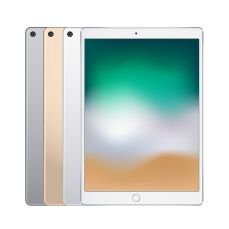 Electronic tablets of different colors silver, space grey and rose gold, front view and backside. Vector illustration isolated on white background.の写真素材