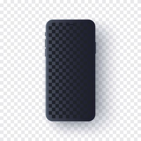 Black smartphone mock up with transparent screen isolated. Dark color cell phone realistic template. Mobile front view vector illustration.のイラスト素材