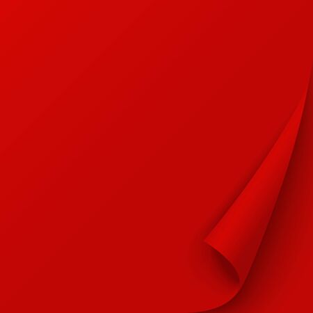 Red page with curled corner, empty red wrapping paper, banner template for book, magazine, flyer. Vector illustration for post, notes, memory, remind. Bent realistic square page.のイラスト素材