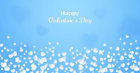 Valentine's day card, abstract blue background with white hearts confetti and bokeh. Vector template for greeting card, birthday invitation for boys and girls, poster or flyer. Romantic illustration.のイラスト素材