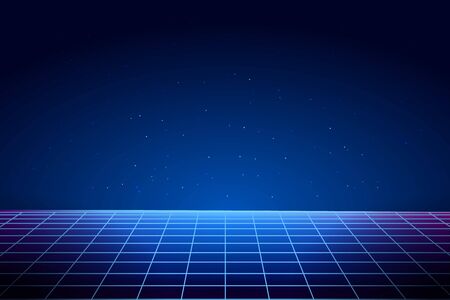 Retro vaporwave background. Cyberpunk perspective laser grid in 80s style. Abstract futuristic...