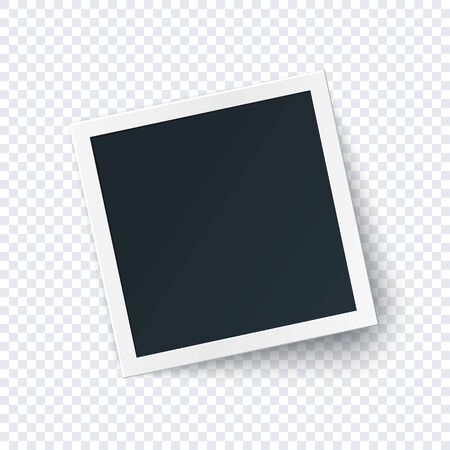 Retro photo frame image template, square photography isolated with big shadow in realistic style.のイラスト素材