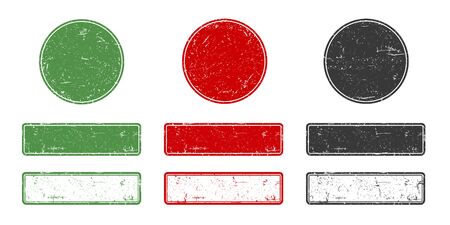 Rubber stamp set, Rount and rectangle green ecologic natural style on grunge retro stamp. Vintage old texture frame with empty place. Modern eco business element for product. Vector illustration.のイラスト素材