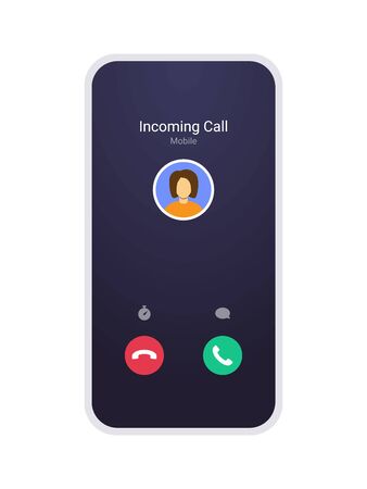 Call screen mockup, abstract incoming call window interface with hang buttons and icon of clock and text icon.のイラスト素材