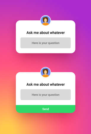 Poll template for social media, quiz mockup screen in modern gradient style. Ask question ui elements different form and options. Interface elements for mobile, vector illustration.のイラスト素材
