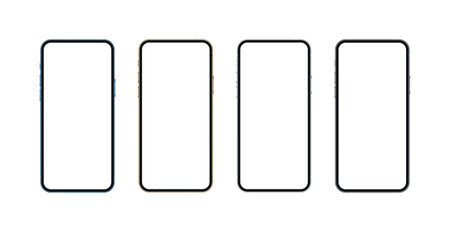 Realistic smartphone mockup, blue, gold, silver and black mobile isolate concept with blank screens. High detailed 3d vector phone in front view ready to show app and web design. Vector illustration.のイラスト素材