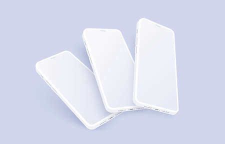 Clay phone mockup isolated with blank screen. Realistic flying smartphone set with shadow, 3d...