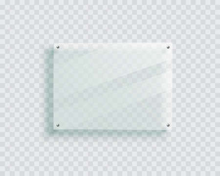Acrylic signage board on the wall. Isolated 3d plastic plate, realistic photo or poster mockup, glass display banner with shadow.のイラスト素材