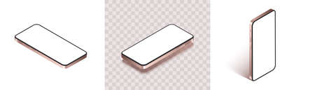 Isometric phone mockup different angles isolatedのイラスト素材
