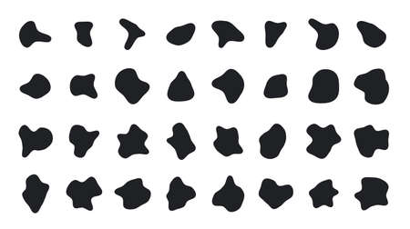 Organic blob shape, fluid irregular bubble set, random pebble form collection isolated on white background.のイラスト素材