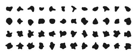 Organic blob shape, fluid irregular big bubble set, abstract pebble form collection isolated on white background.のイラスト素材
