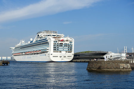 Large cruise ship anchored at Yokohama Portのeditorial素材