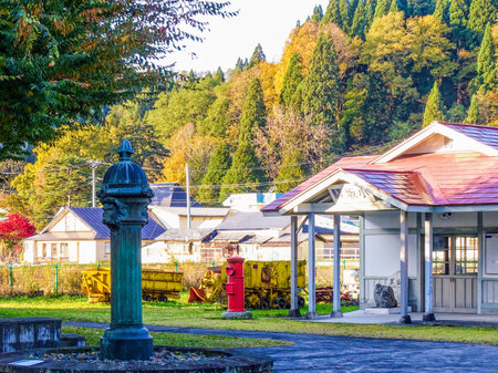 The station building and the lion shared plug of the old Kosaka townのeditorial素材