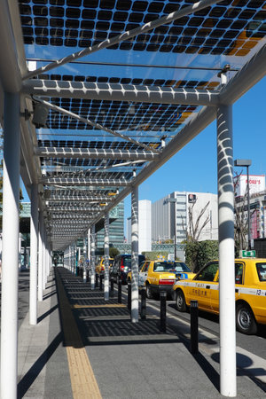 Photovoltaic power generation equipment at Kawasaki Station East Exit and Taxi Standのeditorial素材