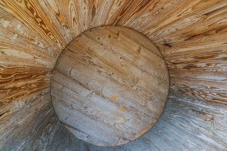 The bottom of a large barrel with beautiful wood eyes (inside the large bowl)