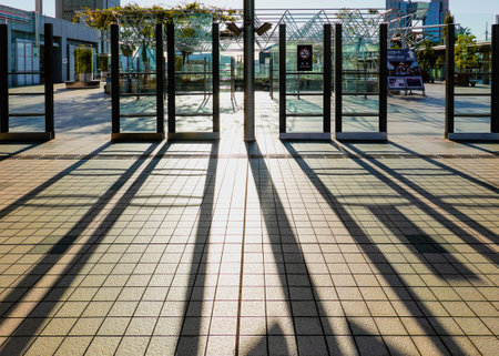 Urban Evening The Long Shadow of the Pedestrian Deckのeditorial素材