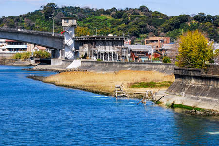 Hirokawa's sirouo fishing (a traditional fishing method using four-hand nets that have been transmitted since the Edo period)の写真素材
