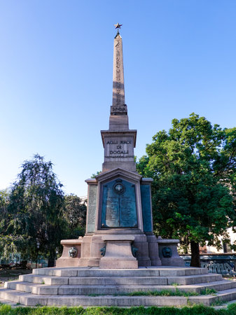 Dogali obelisk standing in front of Termini Station (Baths de Diocletian), an ancient site in Rome (Terme Obelisk)のeditorial素材