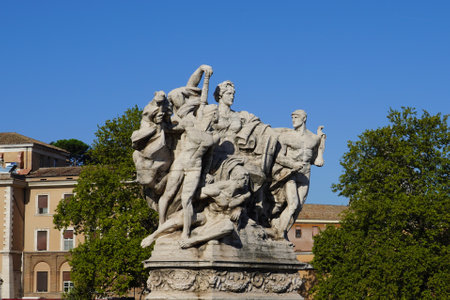 Sculpture of the Vittorio Emanuele II Bridge commemorating italian unification (freedom, overcoming oppression, loyalty to the state, Italian unity)のeditorial素材